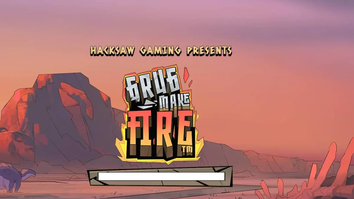 Visual utama slot Grug Make Fire dengan karakter caveman dan elemen api prasejarah