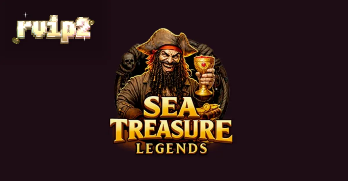 Pemandangan visual bertema bajak laut dari slot Sea Treasures Legend dengan simbol kapal dan harta karun.
