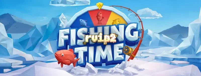Tampilan antarmuka permainan Fishing Time dengan tema memancing musim dingin